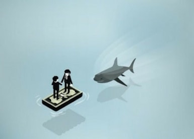 TasklyHub Featured Blog Image of People Standing on Money Surrounded by Sharks